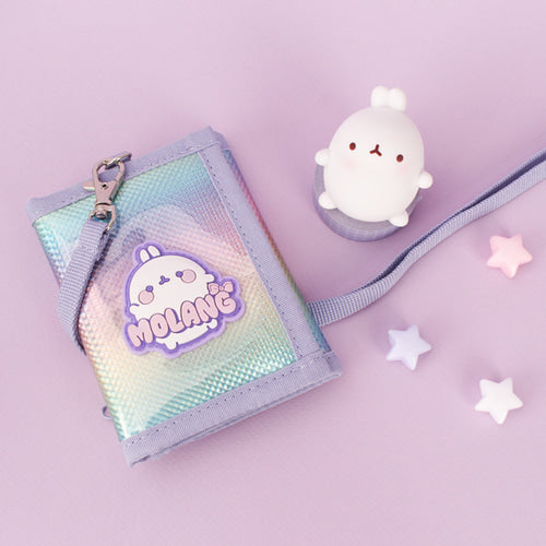 Molang Hologram Neck Wallet (purple)