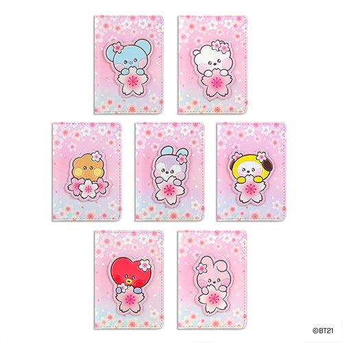 BT21 Leather Patch Card Case Cherry Blossom