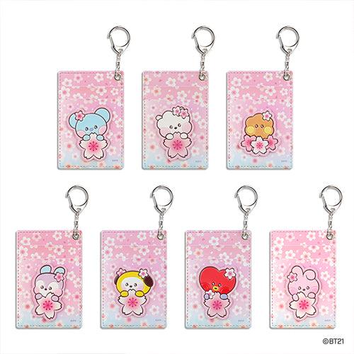 BT21 Leather Patch Card Holder Cherry Blossom