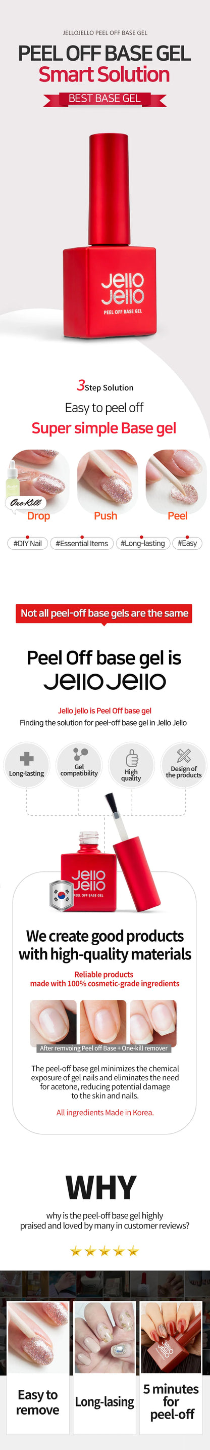 JELLO JELLO Peel Off Base Gel 10ml + One Kill Remover 30ml Set