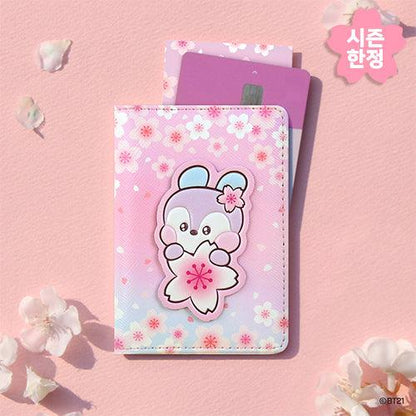 BT21 Leather Patch Card Case Cherry Blossom