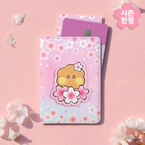 BT21 Leather Patch Card Case Cherry Blossom