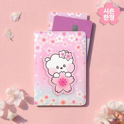 BT21 Leather Patch Card Case Cherry Blossom