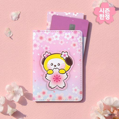 BT21 Leather Patch Card Case Cherry Blossom