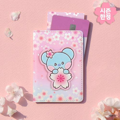 BT21 Leather Patch Card Case Cherry Blossom