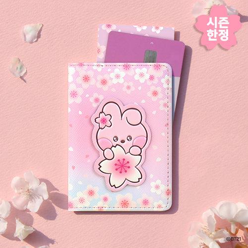 BT21 Leather Patch Card Case Cherry Blossom