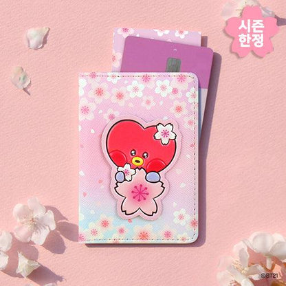 BT21 Leather Patch Card Case Cherry Blossom