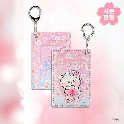 BT21 Leather Patch Card Holder Cherry Blossom