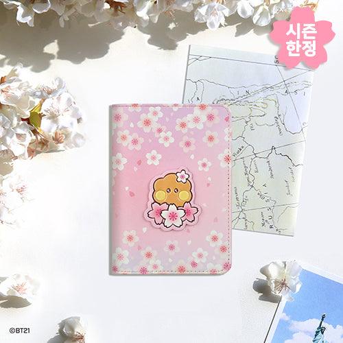 BT21 Leather Patch Passport Cover Cherry Blossom