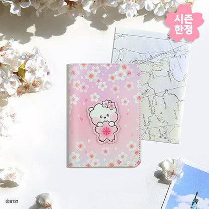 BT21 Leather Patch Passport Cover Cherry Blossom